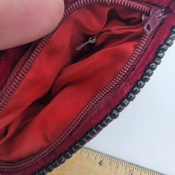 Red 100% Silk Bag Velvet Beaded Trim Small Evening Fancy Beaded Colorful‎ Boho - Picture 9 of 11